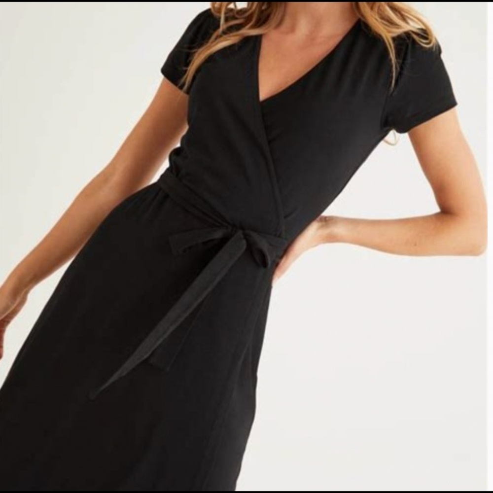 Boden black short sleeve wrap dress